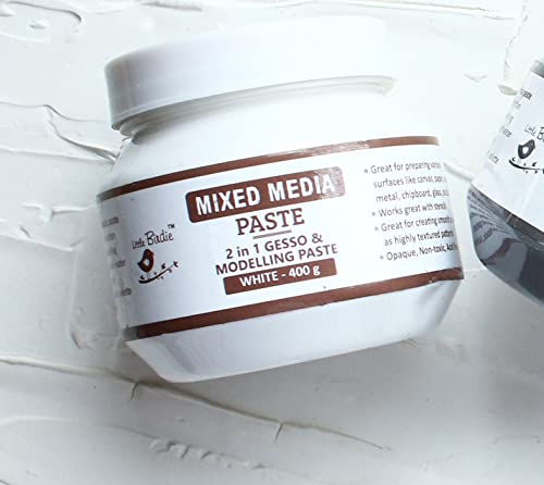 Little Birdie-Mixed Media Paste 2 in 1 -White 400gm | Versatile Gesso & Modelling Paste for Multi-Surface Priming, Creating Textures | Non toxic and Easy Application
