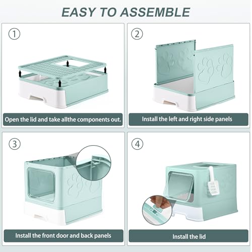 Caixa de areia portátil atualizada, caixa de areia para gatos de entrada superior com tampa, caixa d