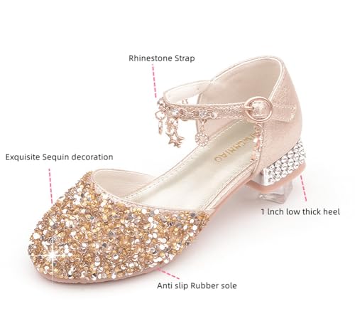 Girls Sandals Princess Low Heels Dress Shoes Sequins Flower Wedding Party Dance Pump Shoe for Toddler Little Kid3