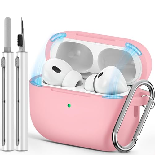 Image of Ljusmicker for AirPods Pro Case Cover with Magnetic Lock,Pink | Silicone Protective Cover for Apple AirPods Pro 2nd /1st Generation Case with Cleaner Kit & Keychain for Women Men,Shockproof