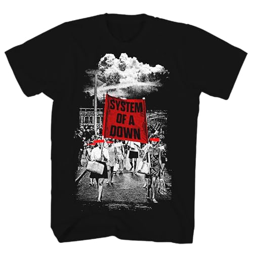 System of A Down T Shirt for Men & Women Banner March Black Short Sleeve Graphic Tee - Band Tshirt