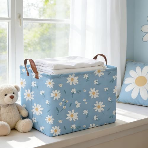 Image of Rectangular Daisy Storage Basket,Kids Laundry Hamper,Waterproof foldable kids laundry basket,Blue Baskets,Books Box,Flower room decor(Daisy)