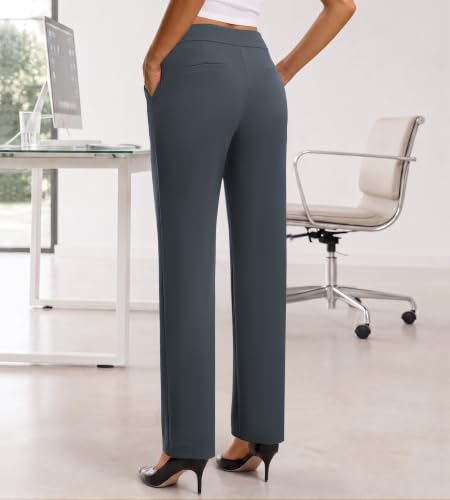DLOODA Womens Work Pants Straight Leg Dress Pants with Pockets Dark Grey — view 2