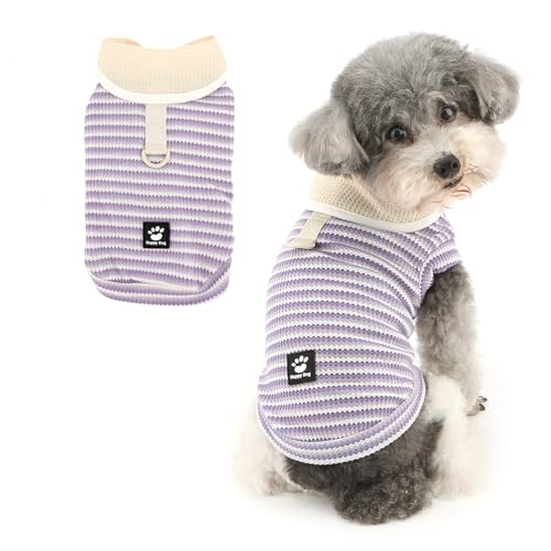 RANPHY 犬 服 春 夏 犬の服 小型犬 超小型犬 おしゃれ ボーダー ニットシャツ 袖なし柔らかい タンクトップ 襟付き人気チワワ服 猫用服 ドッグウェア 部屋着 お散歩お出かけ 記念撮影 Dリング付,パープル,L