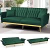 70 Velvet Futon Sofa Bed wAdjustable Backrests and Armrests Convertible Futon Couch with Two Pillows Modern Tufted Sleeper Bed for Living Room BedroomGreen