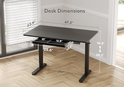 Image of Claiks Electric Standing Desk with Drawer 48 x 24 Inch Black