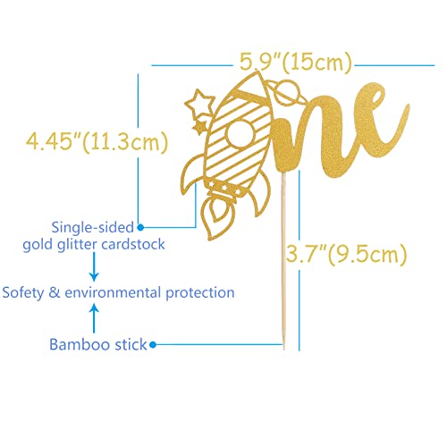 Gold Rocket One Cake Topper - Single-Saide Gold Glitter 1St Birthday Rocket Cake Topper For Space Astronaut Themed Birthday Party, Baby Shower Party Cake Decoration, Gold Photo Booth Props #TOP2