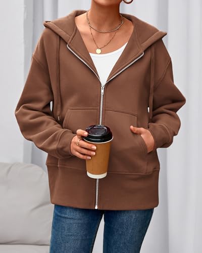 BTFBM Hoodies for Women Zip Up jacket Drawstring Fall Fashion 2025 Trendy Long Sleeve Sweatshirt Winter Clothing Outfits(Brown, Large) image 4