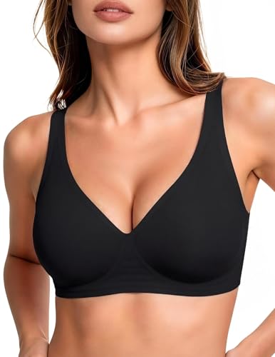 Image of Vertvie Jelly Wireless Bras for Women Push Up Plunge Seamless T-Shirt Bras No Underwire Supportive Full Coverage Bralettes