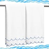 Hahafelt 2 Pcs Scalloped Hand Towels 100% Cotton Fingertip Towels for Bathroom 15.75 x 27.56 Inch 600 GSM Cute Soft Absorbent Embroidered Decorative for Home Hotel(Blue,Classic)