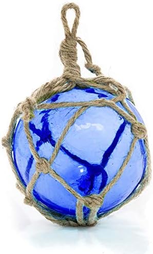 Nautical Crush Trading Glass Fishing Floats | Cobalt Blue Japanese Glass Floats 5" | Rope Ball | Set of 1 | Themed Wall Decor | Beach House Decor | Glass Buoys for Decoration & Ocean Room Decor