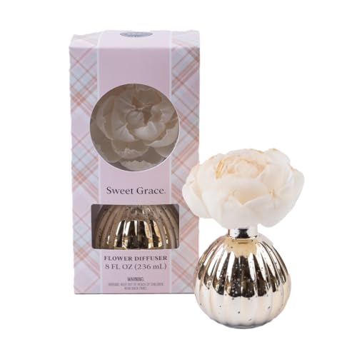Bridgewater Candle Sweet Grace Holiday Flower Diffuser | Passion Fruit, Sparkling Tea, Patchouli | Metallic Decorative Air Freshener for Home | 8 oz | 60 Day Lifespan