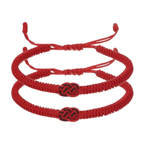 Image of PATIKIL Matching Bracelets for Couple, 2pcs Red Black Knots Braided String Bracelets Adjustable Tibetan Protection String Woven Rope Wristbands for Women Men, Red