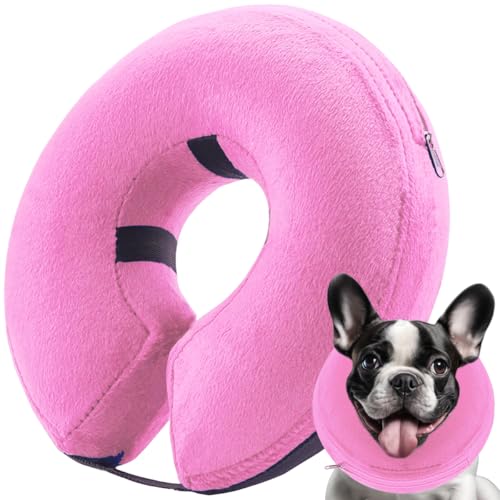 Image of Inflatable Dog Cone Collar, Soft Dog Cone Blow-up Protective Recovery Collar, Pink (L Size)