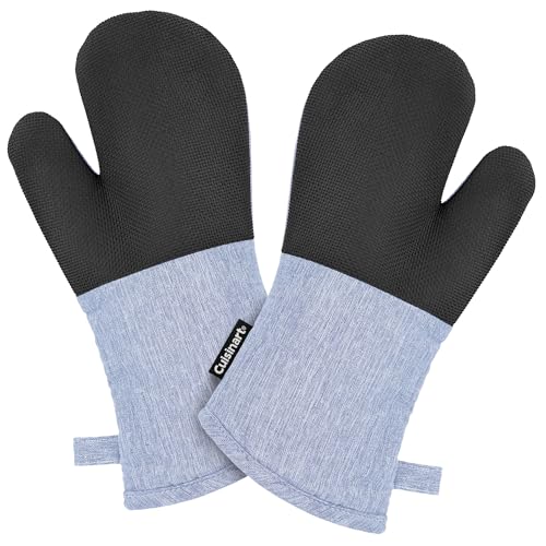 Cuisinart Kitchen Oven Mitts – Heat-Resistant Kitchen Mitts for Oven with Non-Slip Neoprene Palm, Long Cuff, and Cotton Filling – Durable Oven Gloves for Cooking, Baking, & Grilling (Chambray)