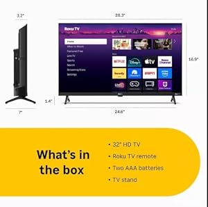 Roku Hiro TV 32" 720p HD Smart TV Flat Screen LED Television TV and Dolby Audio for Streaming, 3X HDMI Ports, with Wi-Fi & Bluetooth - H32C2C4 (Renewed) — photo 3 of 6