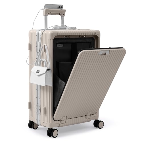 Nobl Travel Zipperless Check In Suitcase - Aluminum Frame, Medium Check In luggage 27x17.5x10.4 Airline Approved by Noble Travel - Polycarbonate Shell - TSA Locks, 360° Spinner Wheels - Sand