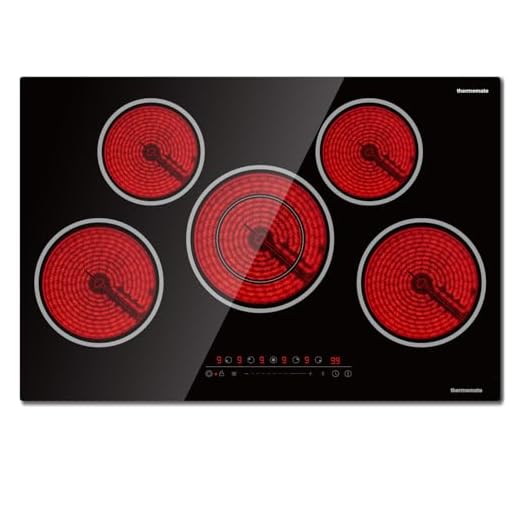 Electric Cooktop, thermomate 30 Inch Built-in Radiant Electric Stove Top, 240V Ceramic Electric Stove with 5 Burners, 9 Heating Level, Timer & Kid Safety Lock, Sensor Touch Control