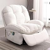 EDWELL Power Recliner Chair, Massage Rocker Recliner Chairs for Adults with Heated, Oversized Rocker Swivel Chairs for Living Room, Comfy Nursery Rocking Chairs with USB-C Ports and Side Pocket, White