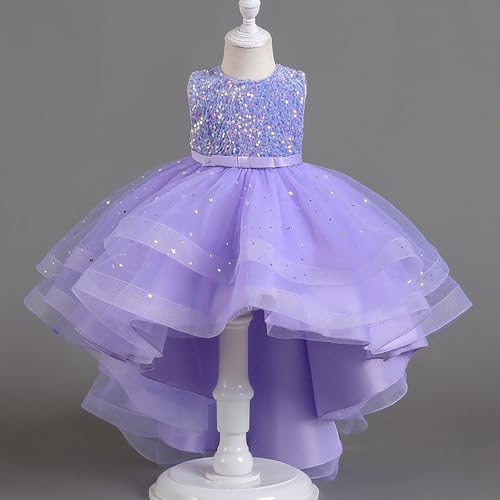 Flower Toddler Girls Sequin Dress Rainbow Tutu Birthday Party Dresses Pageant Gown Pageant Outfit for Wedding Party (Purple, 7-8 Years)4
