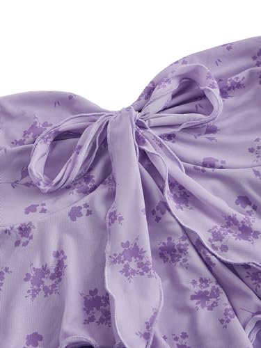 SHENHE Women's Floral Strapless Tie Front Lettuce Trim Asymmetrical Flare Boho Tube Top4