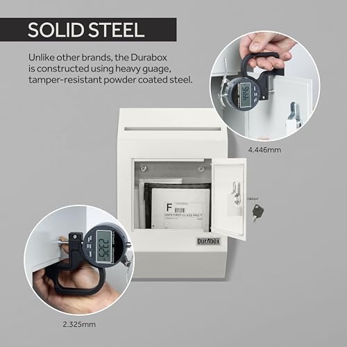 Image of Durabox Drop Box Deposit Safe 10 x 4 x 16 inch Heavy Duty Steel with Slim Profile Wall Mailbox with Wide Deposit Slot for Letters, Documents Checks and Cash for Home, Office & Commercial (W300) (Gray)
