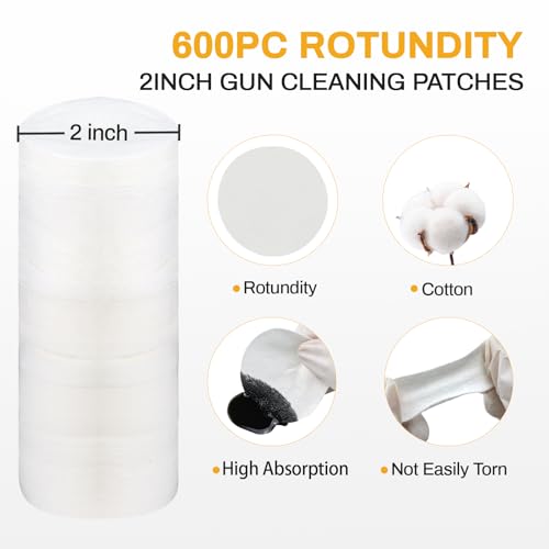 Gun Cleaning Supplies, 600PCS Round Gun Cleaning Patches and 200PCS Gun Cleaning Swabs, 6\'\' Double Ended Long Cotton Swabs Lint Free, 2\'\' Highly Absorbent Gun Cleaning Cloth for Precision Gun Cleaning