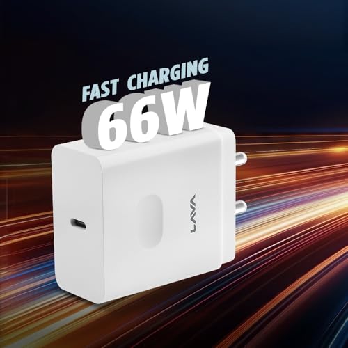 Image of Lava 66W Fast Wall Charger with PD Technology | Charging Compatible With Laptop, iPhone, Lava Agni 3, Samsung, MI, & All Android Devices | 6A Data Cable Inside Type C to C | Finger Hold Design (White)