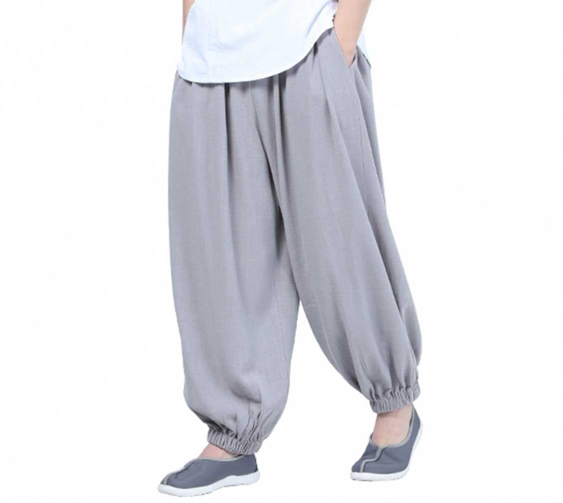 ZanYing Men Traditional Elastic Ankles Loose Pants, Grey, XX-Large
