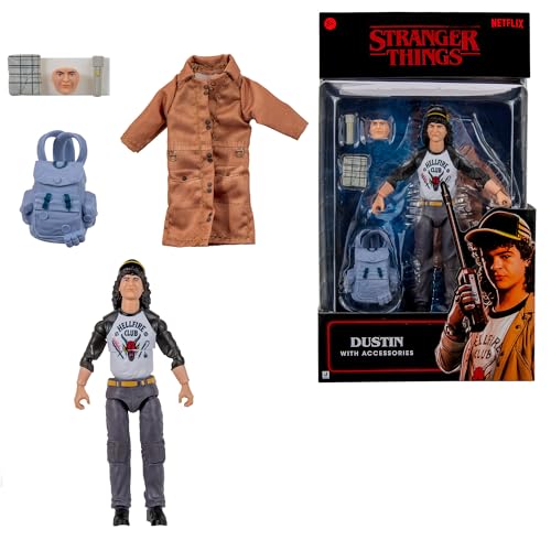 Stranger Things Dustin Henderson Upside Down Collector Figure - 6-Inch Highly Detailed Figure with Soft Good Clothing and Unique Accessories