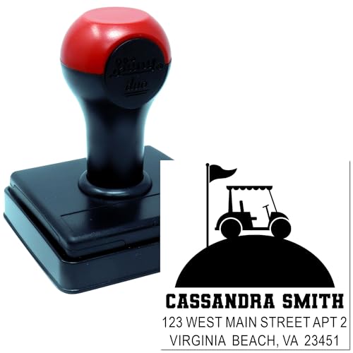 Image of Pirate Adventure Golf Cart Duo Hand Address Stamp - Home Office Essential | Personalized Envelope Stamp. Golfer Gift Stamp. Any standard pad works. Uses a separate ink pad. Swap pads to change color.