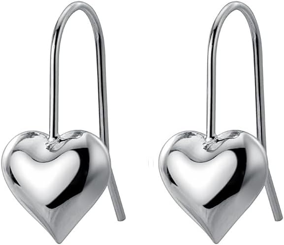 SLUYNZ Solid 925 Sterling Silver Heart Drop Earrings for Women Teens Love Heart Dangle Earrings Hook