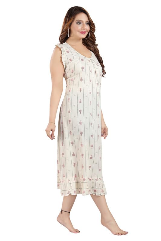 Image of Women's Viscose Blend Comfort Short Nighty with Side Pockets | Soft Printed Short Night Dress for Everyday Wear | Easy to Wear (CS5001)
