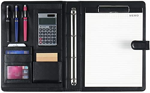 DAPTSY Padfolio Clipboard Folder 4 Ring Binder Magnetic Closure Writing Pad - Document Organizer Resume Holder Work Portfolio with Notebook & Calculator for Interview Business