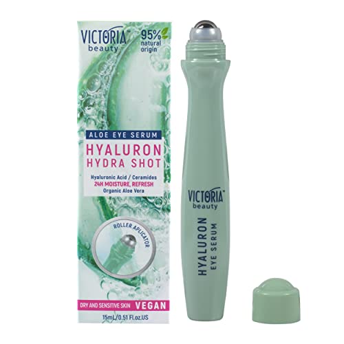 Victoria Beauty Hyaluron Augen Roll On kühlend, Augenserum gegen Falten und Augenringe, Augenroller mit Hyaluronsäure, Bio Aloe Vera, Ceramide und Niacanimide, Anti Aging Augenreme, 15ml