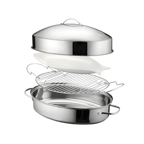 Practical Oval Stainless Steel Cookware Set Accessories Included Oval Turkey Roaster Pan with Rack and Lid Chicken Roaster