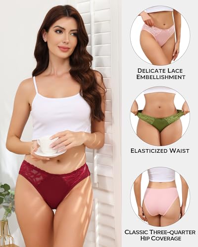Aijolen Women's Cotton Bikini Panties Lace Cheeky Underwear for Women Breathable Soft Underwear Women Pack S-XL3