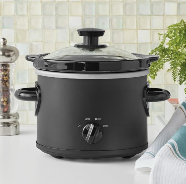 2 QT Slow Cooker, Matte Black Finish, Removable Stoneware Pot, Low/High Settings