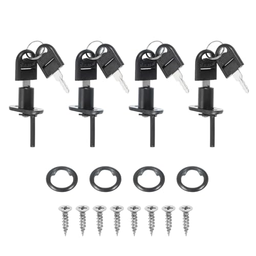 PATIKIL 4 Cerraduras de Cajón con Llaves, Cerradura de Armario de Archivo de 16 mm (5/8) con Cilindro de Acero con Llave Diferente, Cerraduras de Escritorio para Oficina, Negro