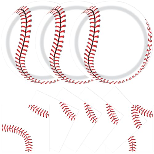 KFJBPB 40 Pcs Baseball Plates and Napkins Set, Large 9 Inch Party Plates