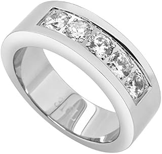FlameReflection Stainless Steel Men’s Wedding Band Cubic Zirconia Engagement Ring Size 13.5 SPJ