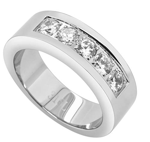 FlameReflection Stainless Steel Men’s Wedding Band Cubic Zirconia Engagement Ring Size 13.5 SPJ