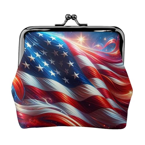 Pu Leather Buckle Coin Purse American-Flag-Stars-Flames Girls Kiss-Lock Change Purse Wallets