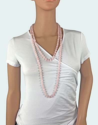 Mgr My Gems Rock! Hand Knotted 60 Inch 8Mm Polished Genuine Rose Quartz Stone Multi-Layer Or Long Endless Infinity Chakra Mala Style Statement Necklace For Women. Beaded Pink Necklace. #TOP3