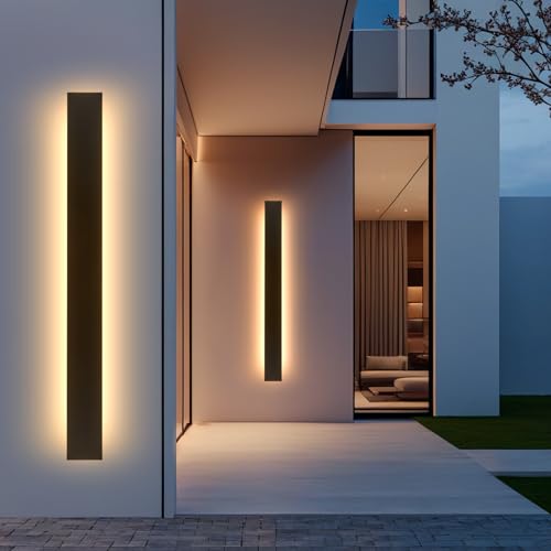 Image of AioTio 70.8in 2pcs Outdoor Wall Lights, Upgraded 4.72in Wide Black Exterior Light Fixtures Wall Mount,Waterproof Modern Porch Light,3000K Long Strip LED Linear Outdoor Sconces Lighting for House