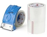 3 Inch Wide Clear Packing Tape with Dispenser,2.4 Mil x 55 Yards Heavy Duty Packaging Tape Refill for Shipping,Industrial Grade,Urtal Strong Boxing Tape for Moving,Mailing and Storages