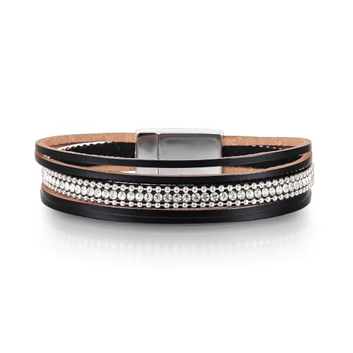 Edoneery Leather Wrap Bracelets for Women, Boho Stacked Cuff Bangle