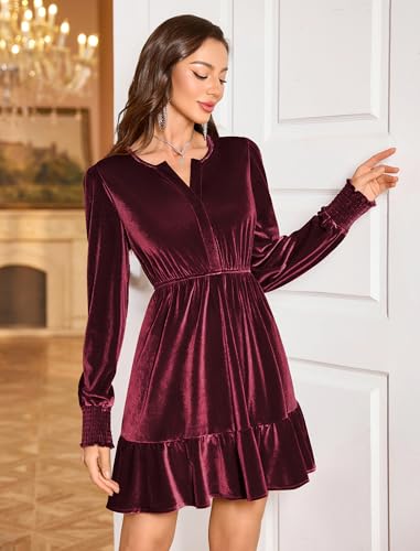ZAFUL Women's Velvet Dress 2025 Fall Winter Long Sleeve V Neck High Waist Semi Formal Mini Cocktail Party Dresses3
