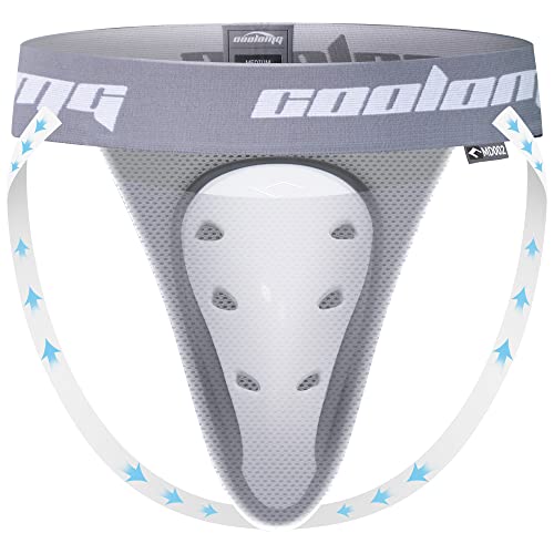 Coolomg Men's Jock Strap With Athletic Cup Protective Sports Supporters For Baseball Football Hockey Mma White #TOP1