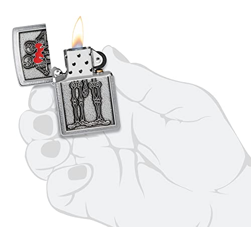 Image of Zippo Couple Love Emblem Brushed Chrome, Windproof Pocket Lighter, Refillable, (BIS Certified)